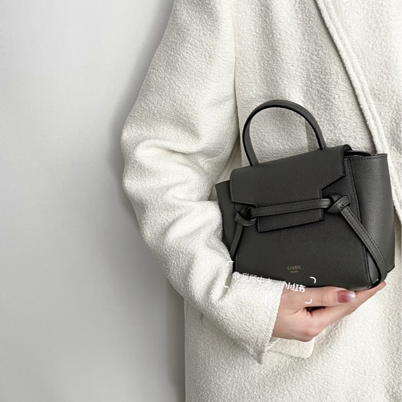 賽琳絕版鯰魚包Celine大象灰牛皮金釦Pico Belt鯰魚包-3