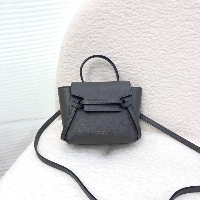 賽琳絕版鯰魚包Celine大象灰牛皮金釦Pico Belt鯰魚包-8