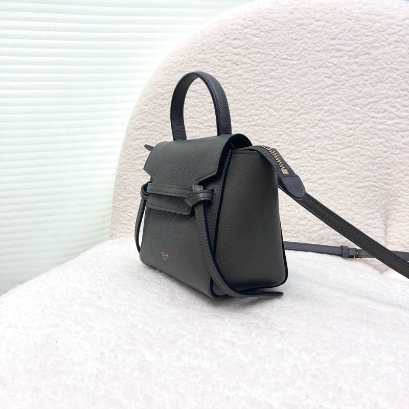 賽琳絕版鯰魚包Celine大象灰牛皮金釦Pico Belt鯰魚包-9