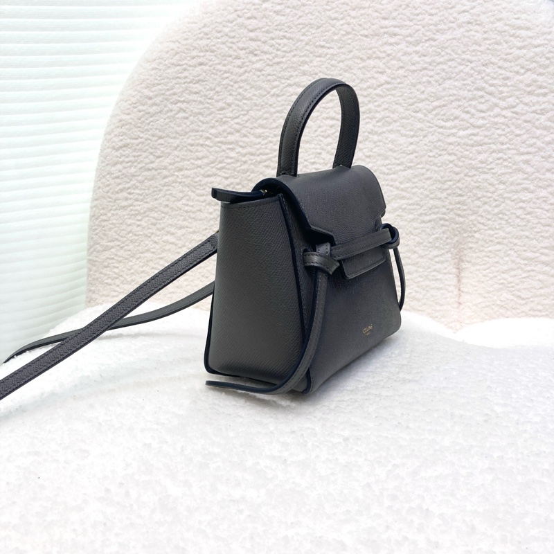 賽琳絕版鯰魚包Celine大象灰牛皮金釦Pico Belt鯰魚包-10