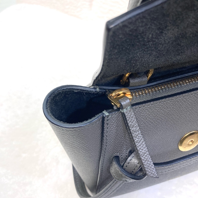 賽琳絕版鯰魚包Celine大象灰牛皮金釦Pico Belt鯰魚包-14