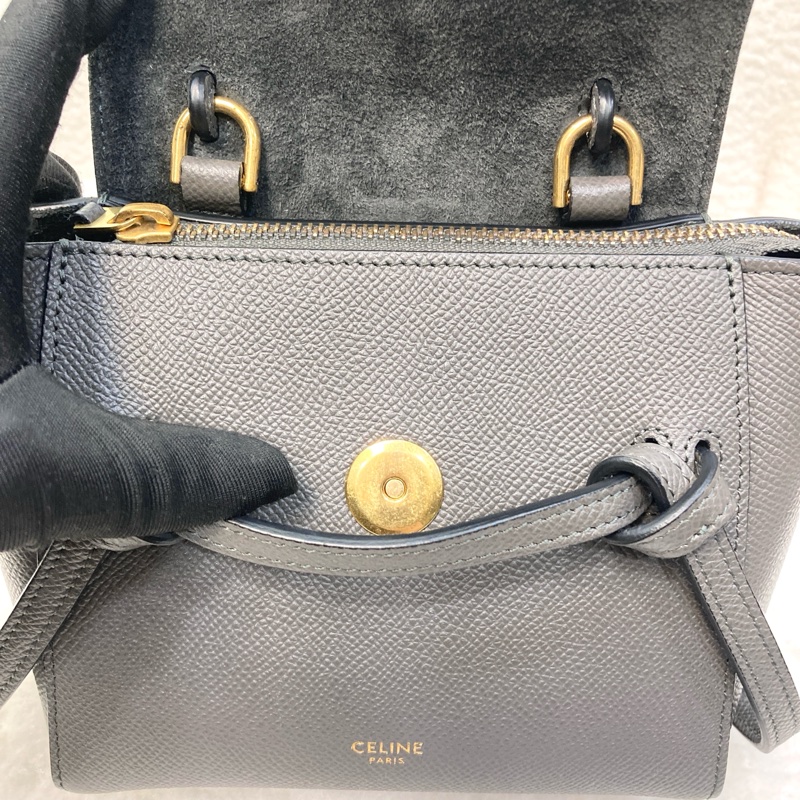 賽琳絕版鯰魚包Celine大象灰牛皮金釦Pico Belt鯰魚包-17