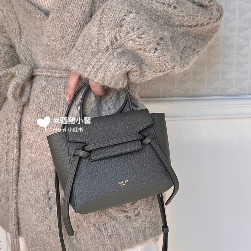 賽琳絕版鯰魚包Celine大象灰牛皮金釦Pico Belt鯰魚包-7