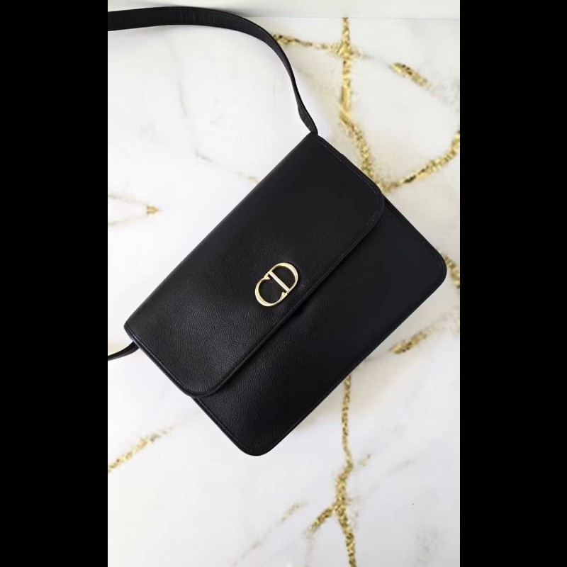 【LA LUNE】絕版中古包 Dior Montaigne黑金牛皮翻蓋包 單肩包 側背包 斜背包 側孭包-2