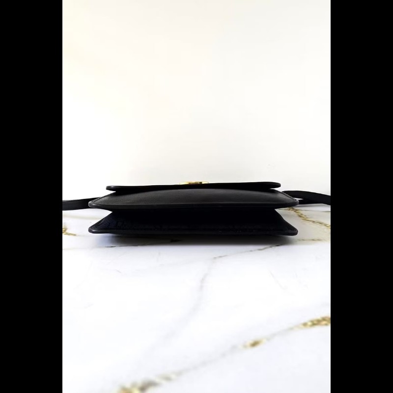 【LA LUNE】絕版中古包 Dior Montaigne黑金牛皮翻蓋包 單肩包 側背包 斜背包 側孭包-3