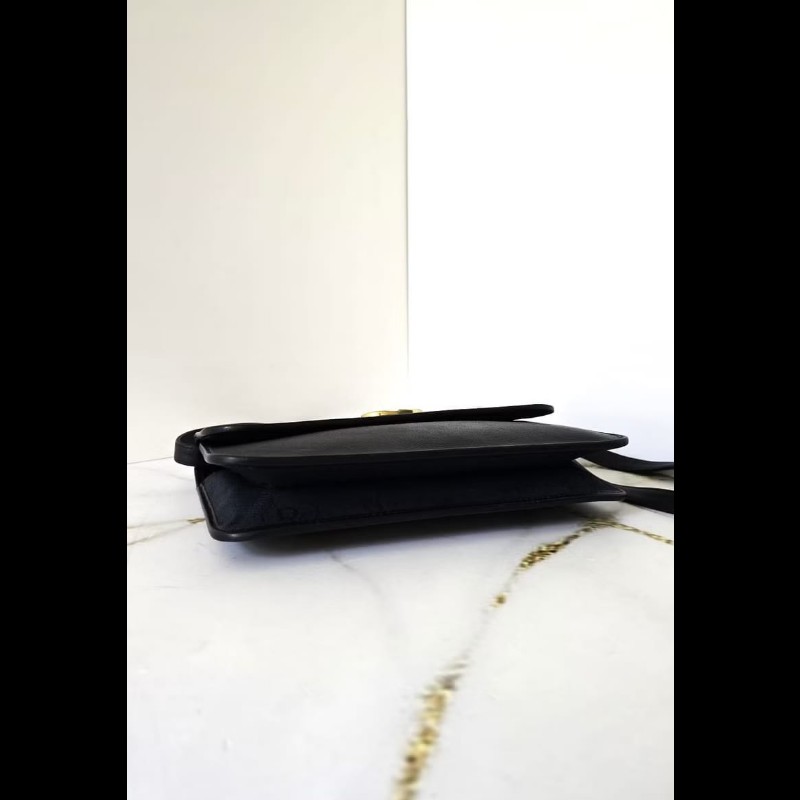 【LA LUNE】絕版中古包 Dior Montaigne黑金牛皮翻蓋包 單肩包 側背包 斜背包 側孭包-4