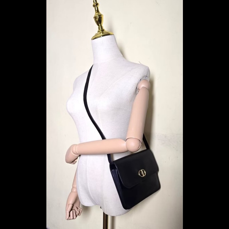 【LA LUNE】絕版中古包 Dior Montaigne黑金牛皮翻蓋包 單肩包 側背包 斜背包 側孭包-7