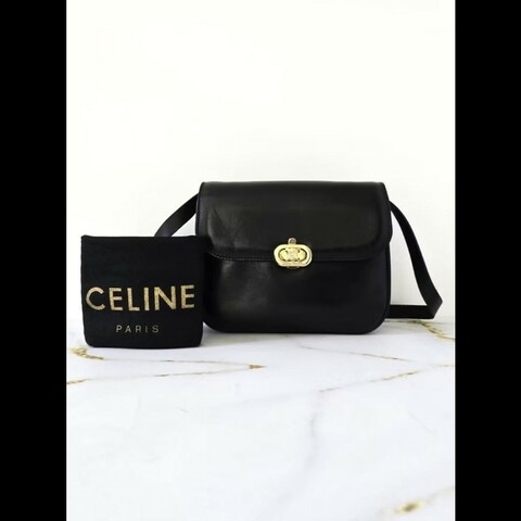 【LA LUNE】稀有中古包 Celine黑金凱旋門翻蓋包 單肩包 側背包 古董包 二手