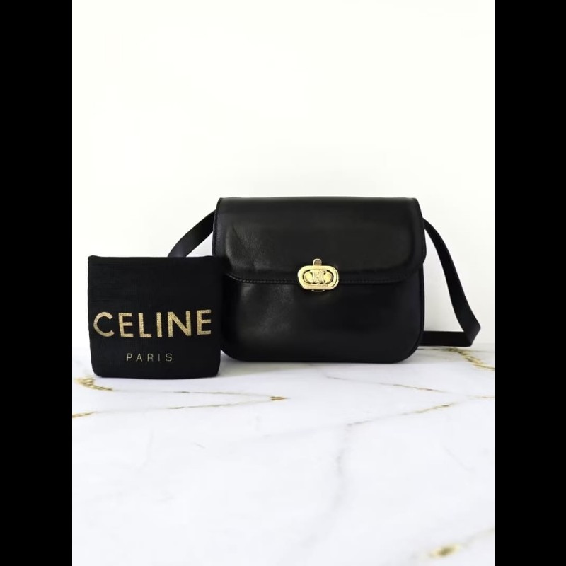 【LA LUNE】稀有中古包 Celine黑金凱旋門翻蓋包 單肩包 側背包 古董包 二手-0