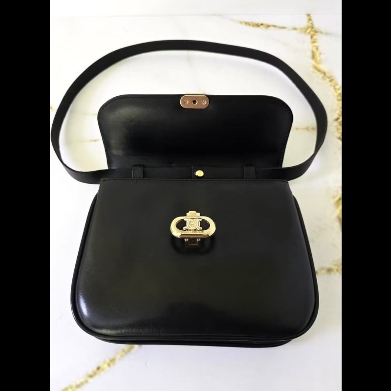 【LA LUNE】稀有中古包 Celine黑金凱旋門翻蓋包 單肩包 側背包 古董包 二手-4