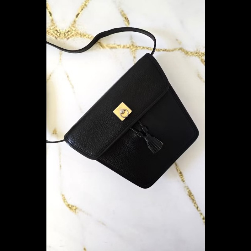 【LA LUNE】中古包 Celine黑色金扣流蘇薯條包 側背包 斜背包 單肩包 側斜孭-0