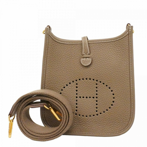 愛馬仕 Hermès Evelyn TPM Taurillon Clemence Etoupe 女士單肩包，飾有 U 字印記