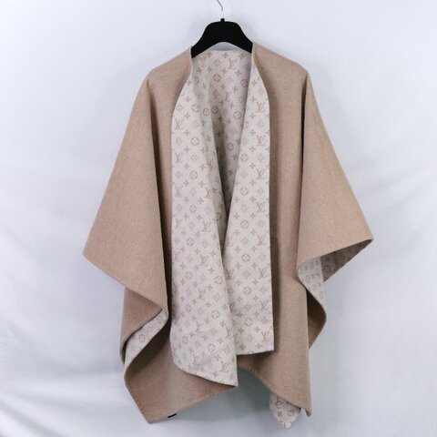 Louis Vuitton 路易威登 My Monogram 沙丘色 米色羊毛 山羊絨混紡 雙面 連帽斗篷披肩