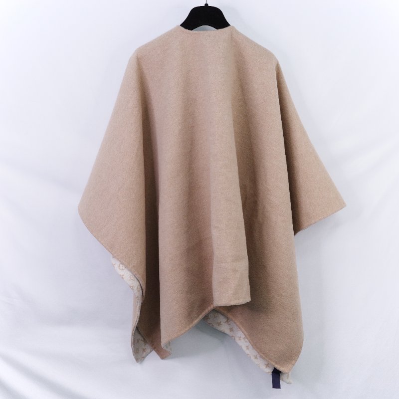 Louis Vuitton 路易威登 My Monogram 沙丘色 米色羊毛 山羊絨混紡 雙面 連帽斗篷披肩-1