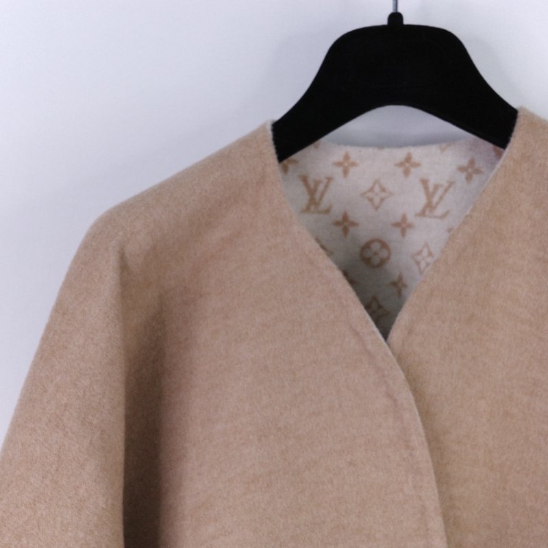 Louis Vuitton 路易威登 My Monogram 沙丘色 米色羊毛 山羊絨混紡 雙面 連帽斗篷披肩-7