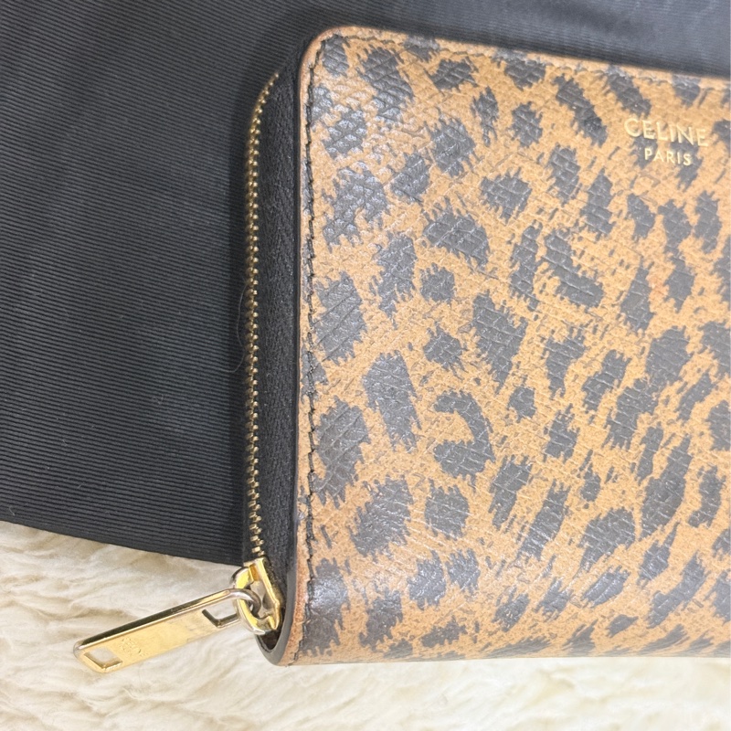 celine 棕色 零錢包 拉鏈短夾 中夾 容量好用的皮夾 豹紋招財錢包-8