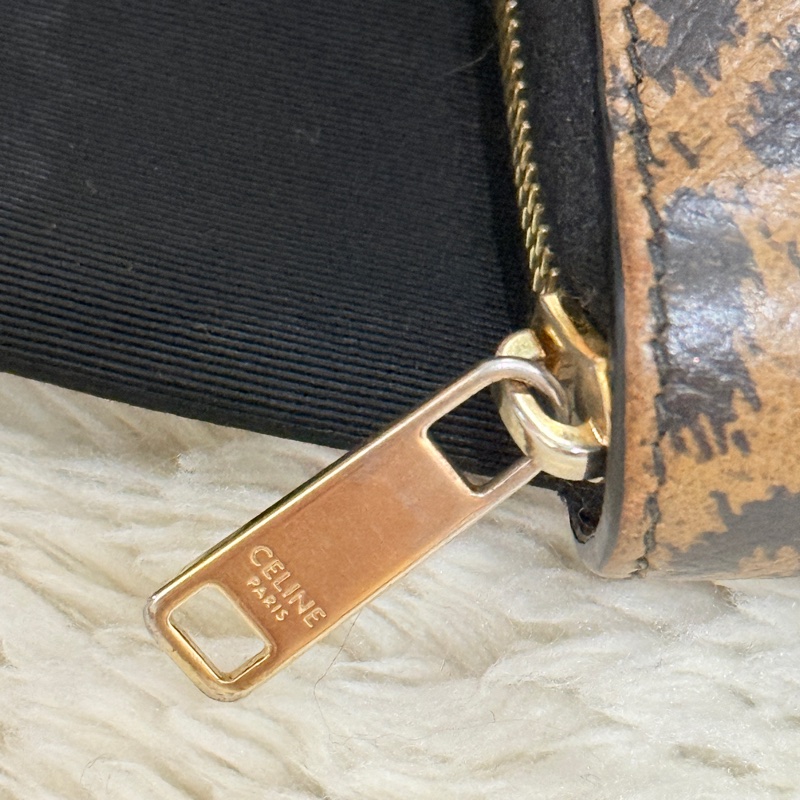 celine 棕色 零錢包 拉鏈短夾 中夾 容量好用的皮夾 豹紋招財錢包-9