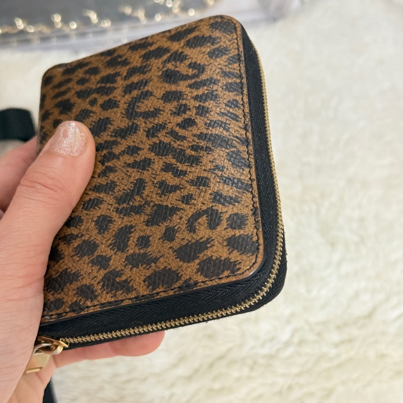 celine 棕色 零錢包 拉鏈短夾 中夾 容量好用的皮夾 豹紋招財錢包-17