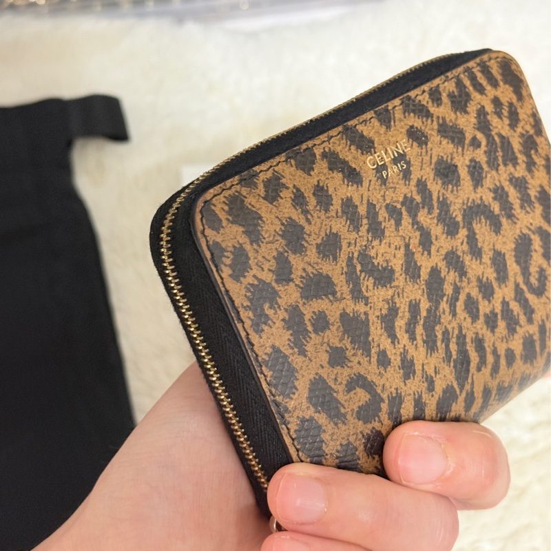 celine 棕色 零錢包 拉鏈短夾 中夾 容量好用的皮夾 豹紋招財錢包-18