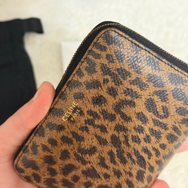 celine 棕色 零錢包 拉鏈短夾 中夾 容量好用的皮夾 豹紋招財錢包-19