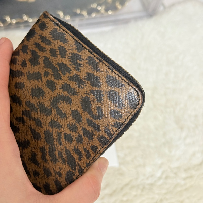 celine 棕色 零錢包 拉鏈短夾 中夾 容量好用的皮夾 豹紋招財錢包-20