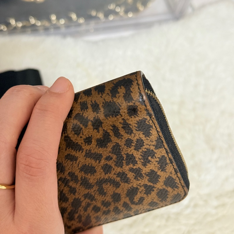 celine 棕色 零錢包 拉鏈短夾 中夾 容量好用的皮夾 豹紋招財錢包-21