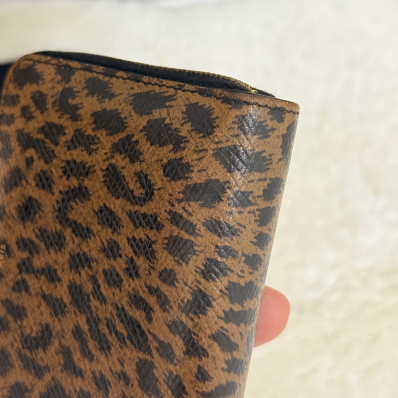 celine 棕色 零錢包 拉鏈短夾 中夾 容量好用的皮夾 豹紋招財錢包-23