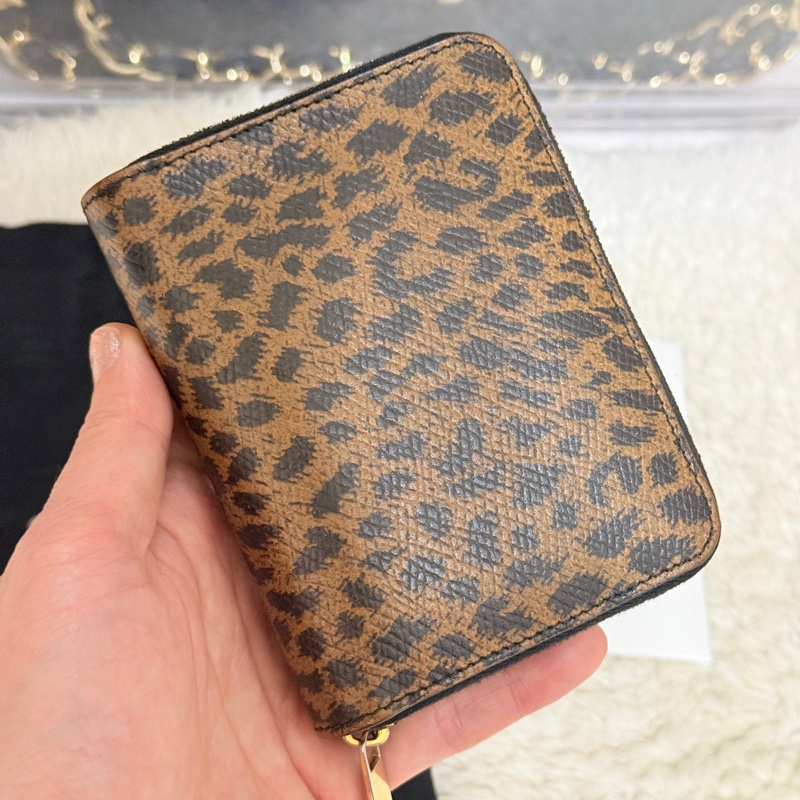 celine 棕色 零錢包 拉鏈短夾 中夾 容量好用的皮夾 豹紋招財錢包-24