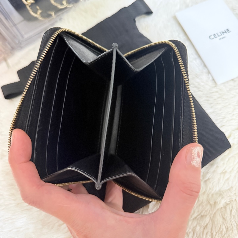celine 棕色 零錢包 拉鏈短夾 中夾 容量好用的皮夾 豹紋招財錢包-33