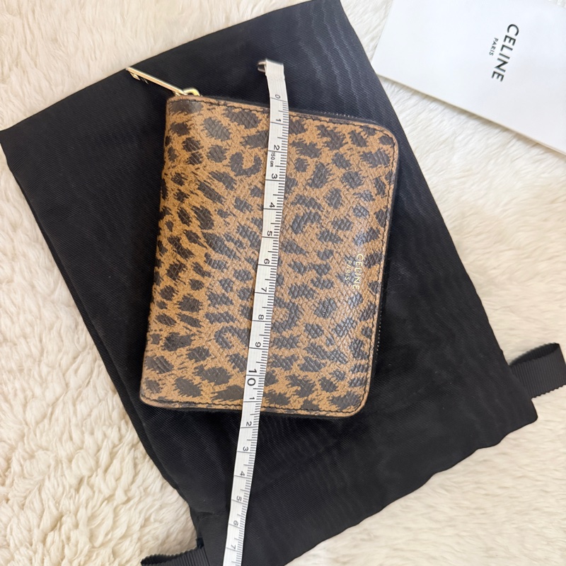 celine 棕色 零錢包 拉鏈短夾 中夾 容量好用的皮夾 豹紋招財錢包-7