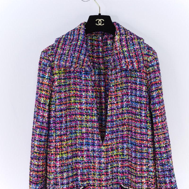 Chanel 香奈兒 經典斜紋軟呢 繽紛多彩 亮片長版外套-2