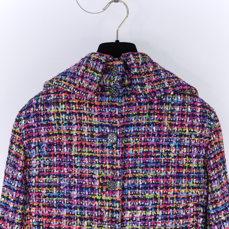 Chanel 香奈兒 經典斜紋軟呢 繽紛多彩 亮片長版外套-3