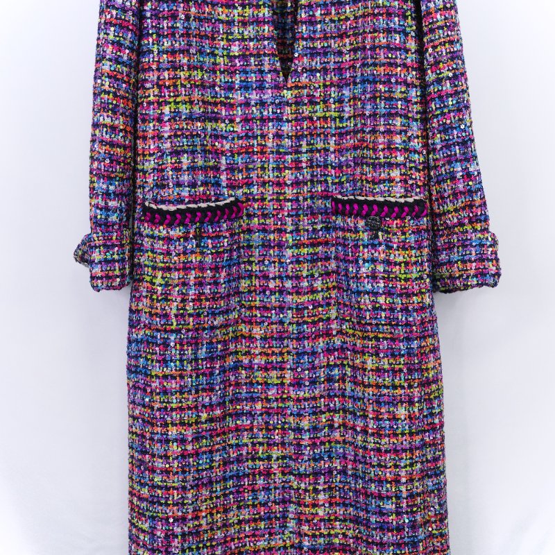 Chanel 香奈兒 經典斜紋軟呢 繽紛多彩 亮片長版外套-4