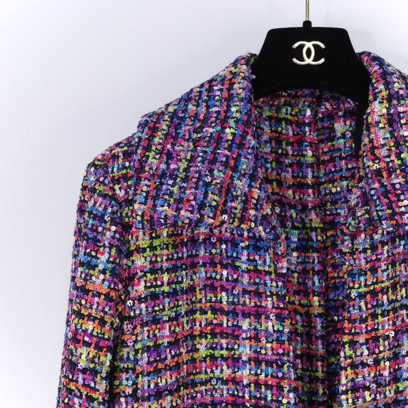 Chanel 香奈兒 經典斜紋軟呢 繽紛多彩 亮片長版外套-6