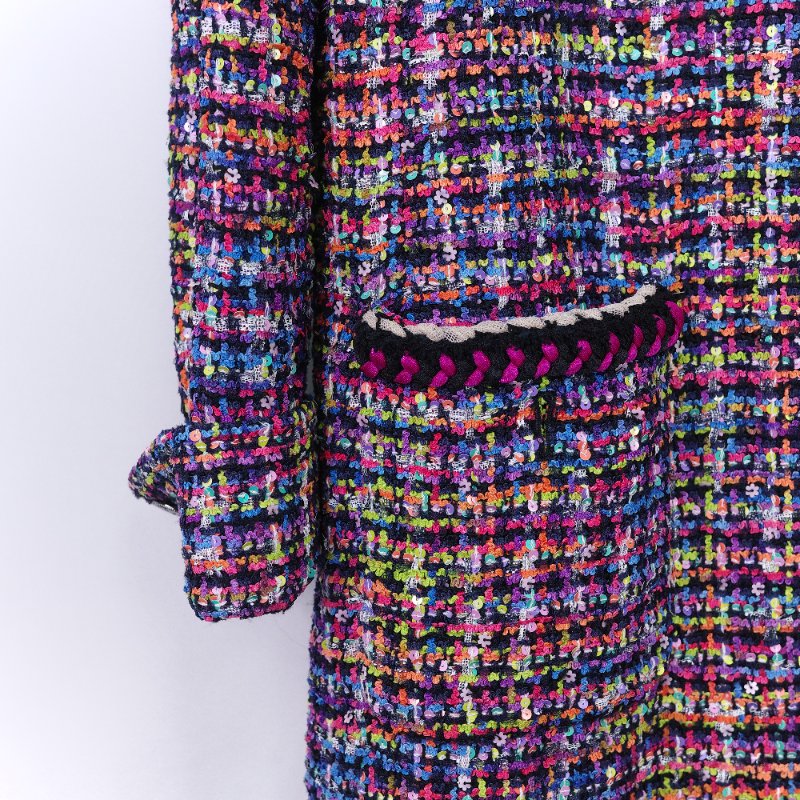 Chanel 香奈兒 經典斜紋軟呢 繽紛多彩 亮片長版外套-7