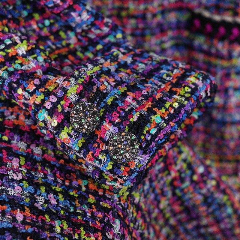 Chanel 香奈兒 經典斜紋軟呢 繽紛多彩 亮片長版外套-9