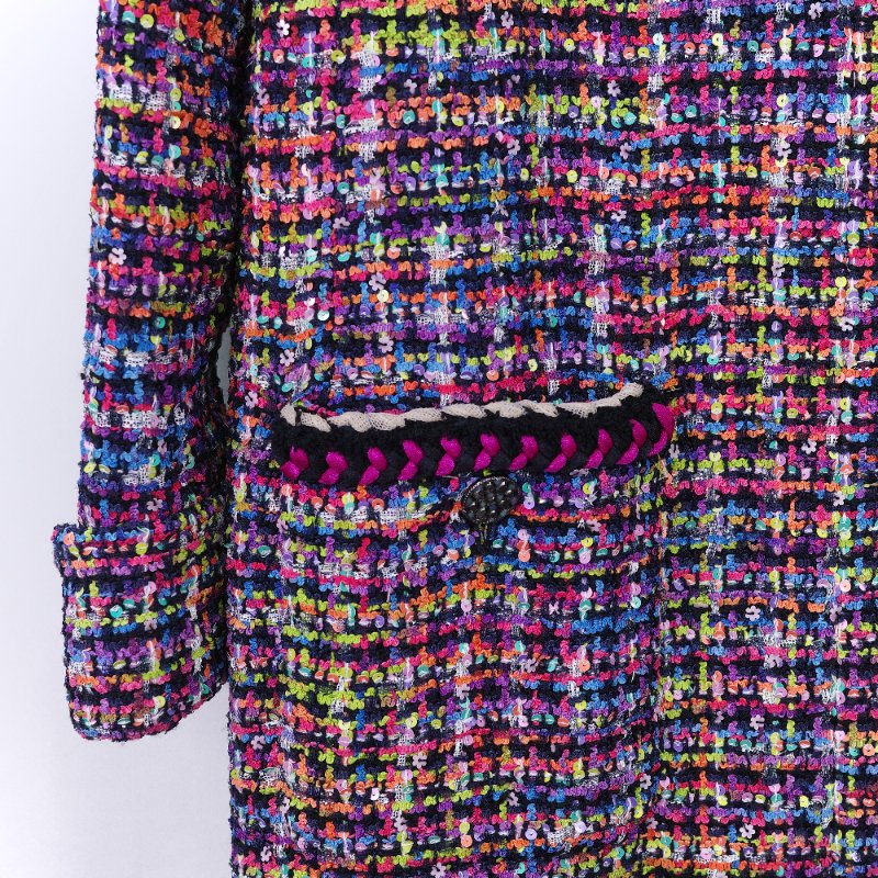 Chanel 香奈兒 經典斜紋軟呢 繽紛多彩 亮片長版外套-11