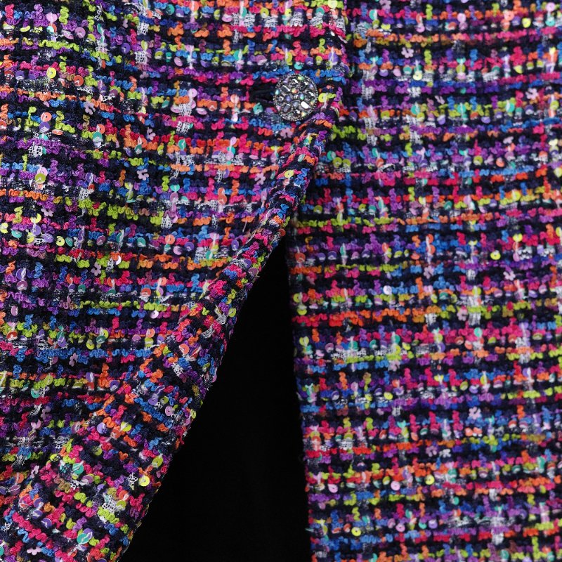 Chanel 香奈兒 經典斜紋軟呢 繽紛多彩 亮片長版外套-16