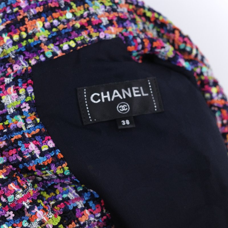 Chanel 香奈兒 經典斜紋軟呢 繽紛多彩 亮片長版外套-17