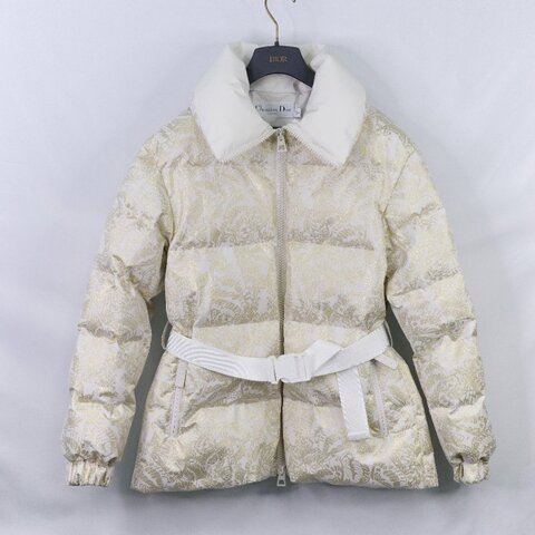 Dior 迪奧 DiorAlps 白色蝴蝶 金屬壓紋 塔夫綢 連帽羽絨外套