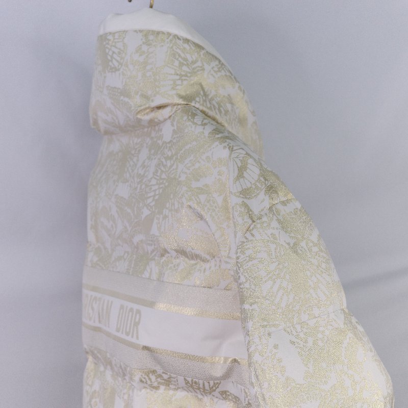 Dior 迪奧 DiorAlps 白色蝴蝶 金屬壓紋 塔夫綢 連帽羽絨外套-1