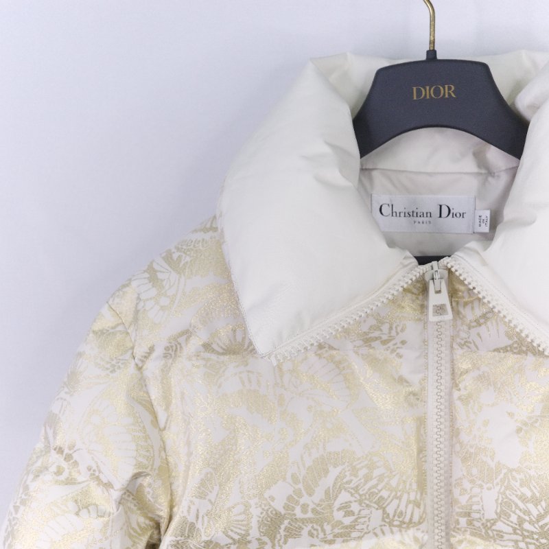Dior 迪奧 DiorAlps 白色蝴蝶 金屬壓紋 塔夫綢 連帽羽絨外套-5