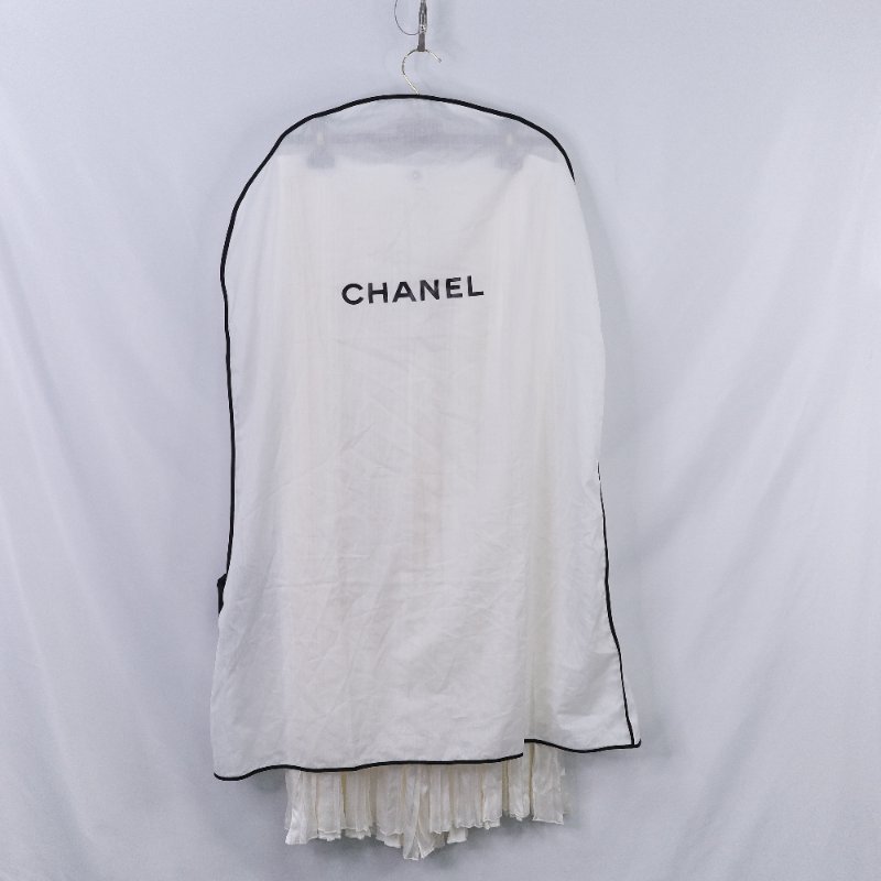 Chanel 香奈兒 象牙白 緞面 百褶長褲-4