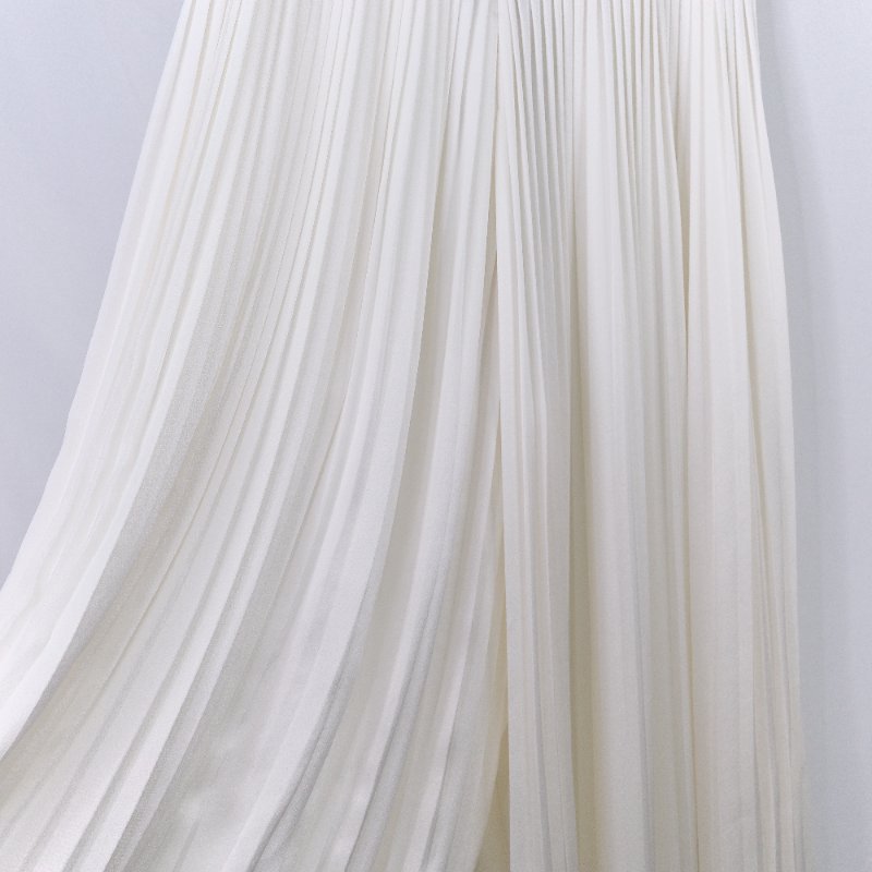 Chanel 香奈兒 象牙白 緞面 百褶長褲-6