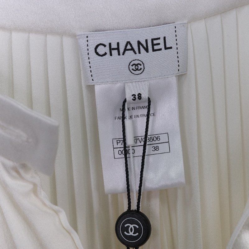 Chanel 香奈兒 象牙白 緞面 百褶長褲-10