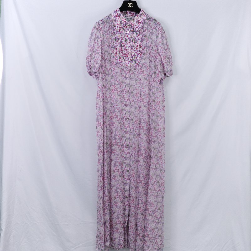 Chanel 香奈兒 25春夏 碎花 薄紗 短袖 襯衫裙 長洋裝-1