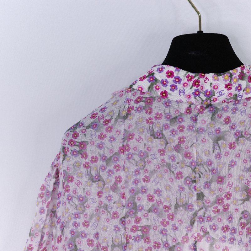 Chanel 香奈兒 25春夏 碎花 薄紗 短袖 襯衫裙 長洋裝-4