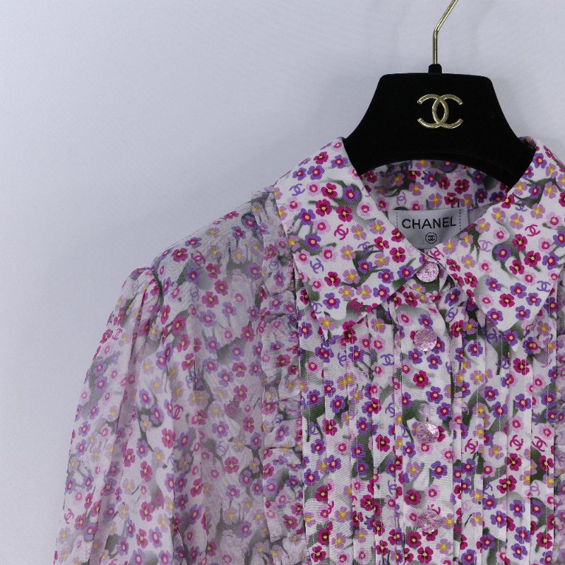 Chanel 香奈兒 25春夏 碎花 薄紗 短袖 襯衫裙 長洋裝-6