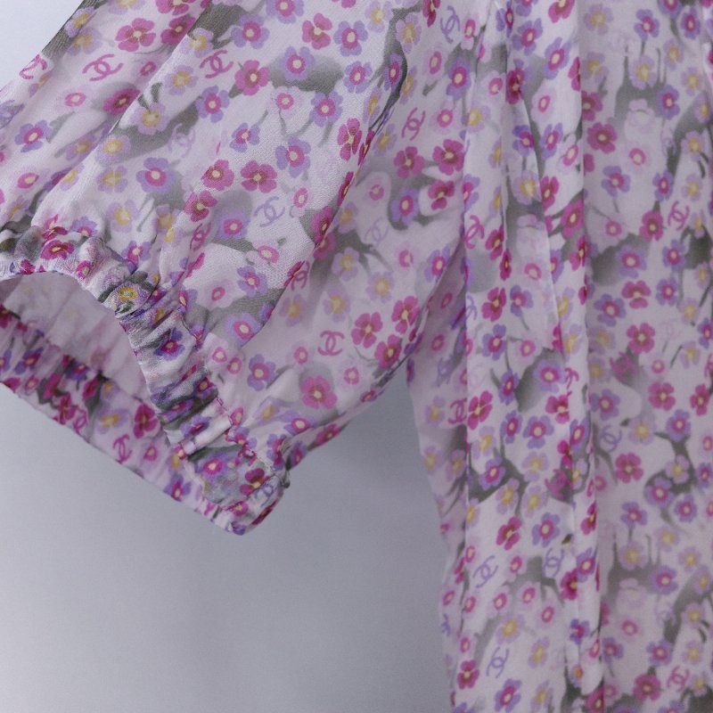 Chanel 香奈兒 25春夏 碎花 薄紗 短袖 襯衫裙 長洋裝-8