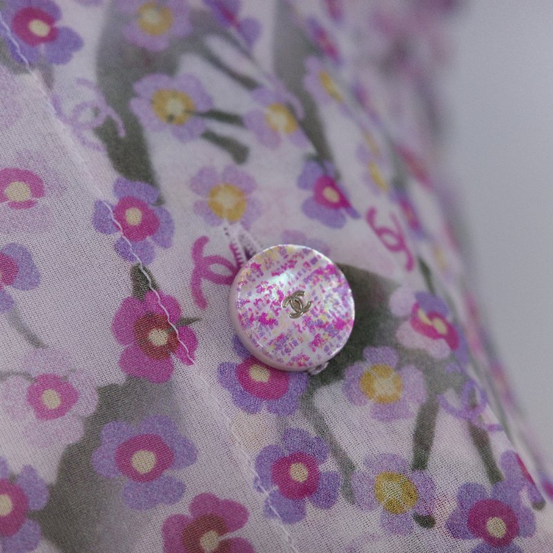 Chanel 香奈兒 25春夏 碎花 薄紗 短袖 襯衫裙 長洋裝-9